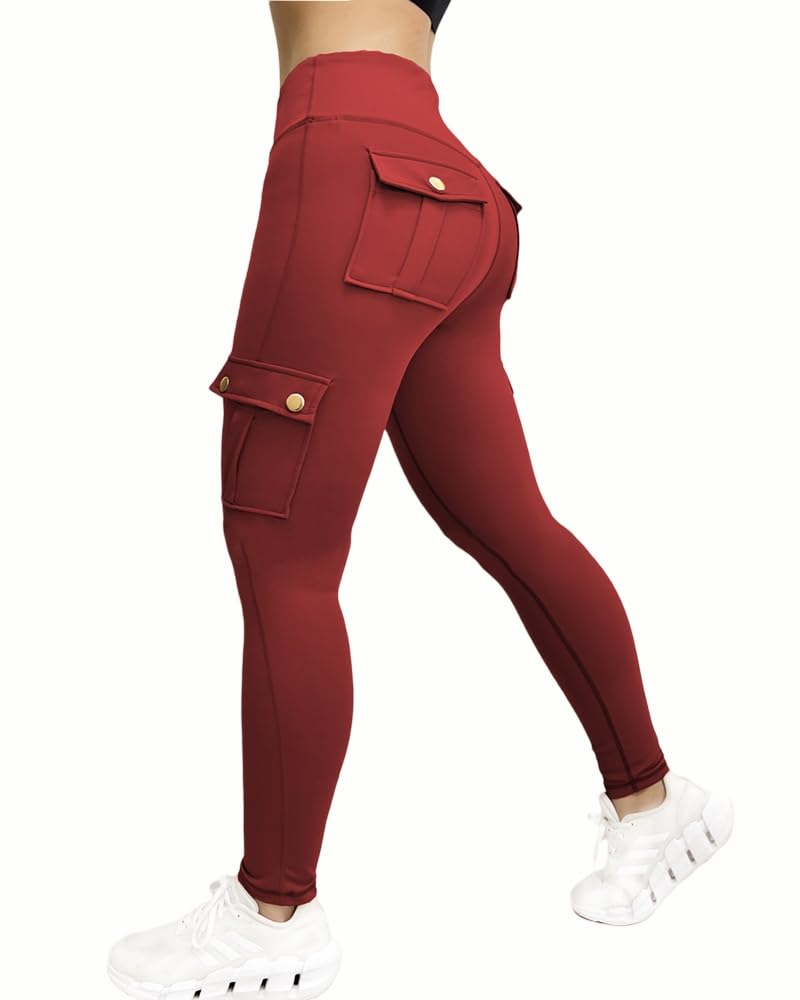 Red leggings with pocket details on a white background