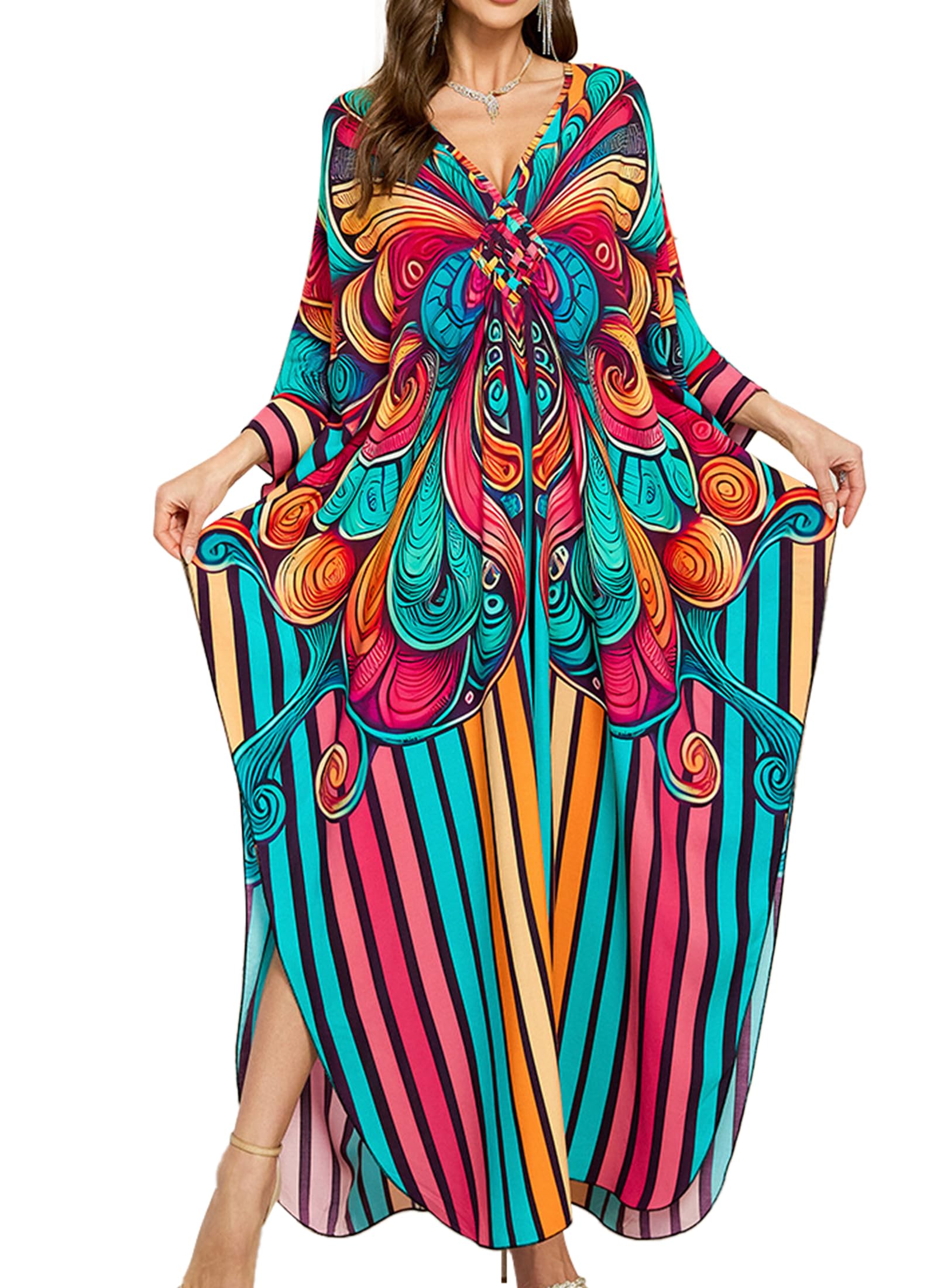 Kaftan Dresses Plus Size V-Neck Cover -Up